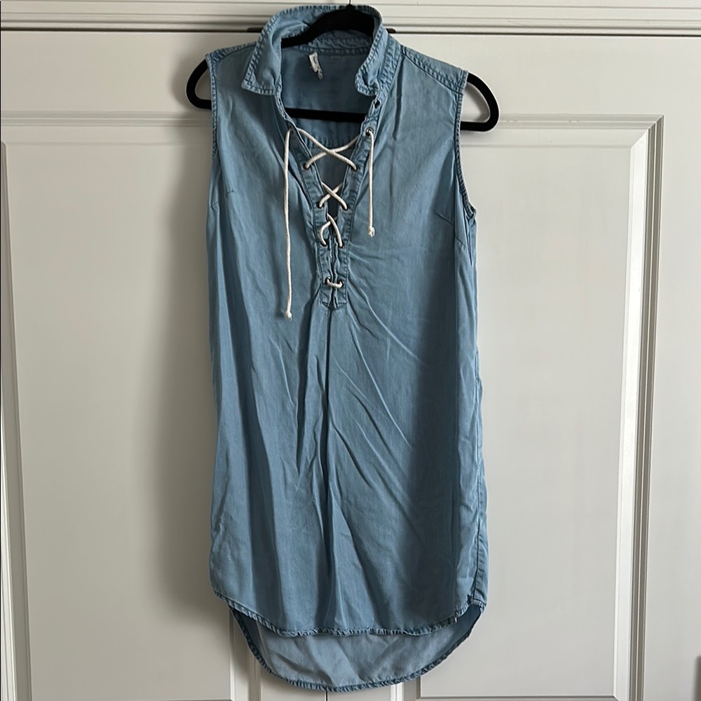 Beachlunchlounge Sleeveless Blue Lace-Up Tunic
